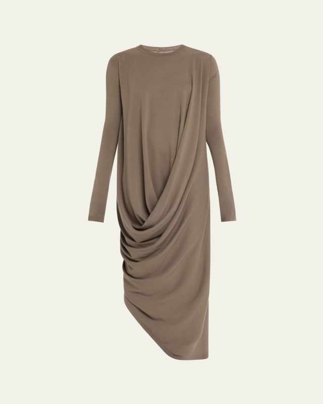 Twisted Draped Front Asymmetric Knit Dress